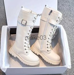 Boots Zip Kids Leather Boots For Girls Boys High MidCalf Fashion Boots Autumn Winter Fashion Solid Colours NonSlip Long Snow Boots J230816