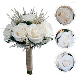 Decorative Flowers 1Pc Imitation Wedding Bouquet Bridal Adornment Simulation Rose (White)