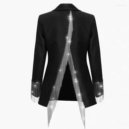 Women's Suits Spring Split Backless Irregular Diamonds Beaded Chain Fringed Blazers Coat Turn Down Collar Tassels Jacket Cardigan Tops