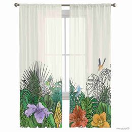 Curtain Tropical Flower Tulle Sheer Curtain for Living Room Adults Kid Bedroom Drapes Kitchen Decor Curtains