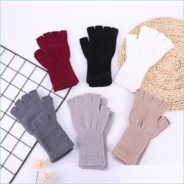 Fingerless Gloves Half Finger Glove Student Open Fingers Keep Warm Study Solid Color Knitting Woman Man Winter 2 8Lp K2 Drop Delivery Dh3Bg