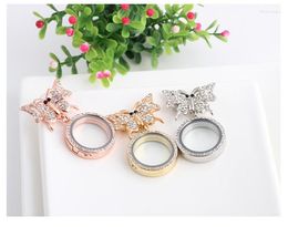 Brooches 3PCS Rhinestone Butterfly Round Glass Living Memory Lockets Fit Floating Charms Pendant Jewelry