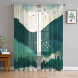 Curtain Landscape Material Ink Sheer Window Curtains for Bedroom Hall Drapes Home Decor Tulle Curtains for Living Room Chiffon Curtains R230816