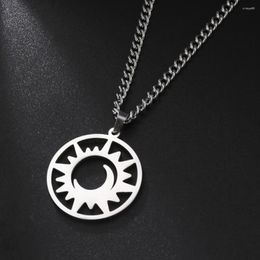 Pendant Necklaces My Shape Sun Moon Women Men Silver Colour Stainless Steel Round Choker Link Chain Fashion Jewellery Gifts