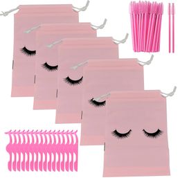 False Eyelashes Wolesale Eyelash Packaging Bags 3 In 1 Set Drawstring Organza Faux Lashes Bag and Disposable Mascara Wands And Tweezers 230816