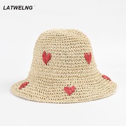 Wide Brim Hats Bucket Hats Love Embroidered Bucket For Women Foldable Crochet Sunshade Hat Holiday Beach Hat Wholesale 230816