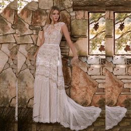 Beautiful Lace Backless Wedding Dress With Cap Sleeve Sexy Open Back Wedding Bridal Gown Summer Country Dresses For Bride
