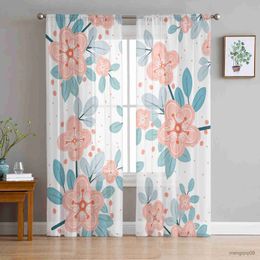 Curtain Bright Flower Broken Plant Tulle Sheer Curtains for Bedroom Kitchen Decor Curtains Hotel Drapes R230816