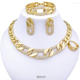 Necklace Earrings Set Luxury Elegant Dubai 18k Gold Plated Ring Bracelet 4Pcs Jewellery For Women Party Accessories