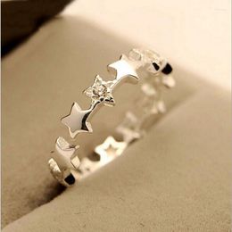 Cluster Rings 925 Sterling Silver Jewelry Fashion Small Fresh Stars Crystal Simple Design Adjustable Ring Beautiful Opening For Women