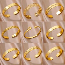 Bangle Stainless Steel Bracelet For Women Jewelry Gold Color Summer Accessories Vintage Hollow Braid Adjustable Couple