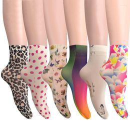 Women Socks Printed Pattern Stockings Summer Flowers Leopard Kawaii Sweet Girly Comfortable Soft Short Stocking Fashion Casual