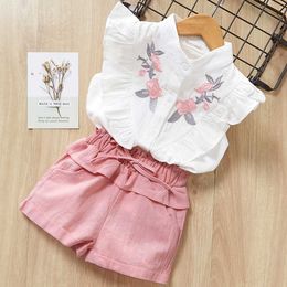 Clothing Sets Summer Toddler Baby Girls Clothes Sets Ruffles Short Sleeve Shirts Bowknot Short Pants 2pcs Kids Girls Clothing