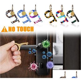 Key Rings 13 Colours Contactless Door Opener Touch Pler Pusher-Keep Hands Clean Cute Pattern Print Prevention Tool Keyring For Outdoo Dhjdk