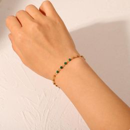 Link Bracelets Malachite Round Bead Titanium Steel Plated 18k Gold Bracelet