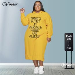 Plus size Dresses Size Dress L 5xl Women Hoodies Letter Print Loose Casual Pockets Winter Clothes Maxi Wholesale Drop 230816