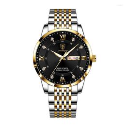 Wristwatches Men Steel Band Quartz Watches Waterproof Night Glow Automatic Calendar Week Display Fashion Luxury Leisure Business Men's Watch