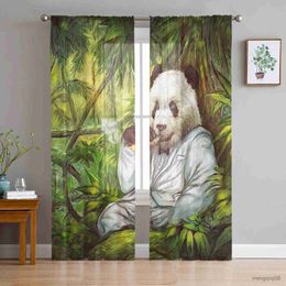 Curtain Painting Panda Forest Cigar Curtains for Bedroom Home Decor Living Room Sheer Window Curtains Printed Tulle Curtains R230816