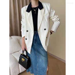 Women's Suits SuperAen Korean Style Autumn Lapel Collar Contrast Color Loose Casual Design Blazer Jacket Coat