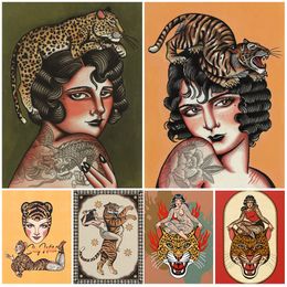 Paintings Quiet Wild Devils Colorful Savage Tattooed Wall Art Canvas Painting Home Decor Posters and Prints Pictures For Living Room 230815