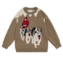 Men's Sweaters Men Hip Hop Streetwear Harajuku Sweaters Vintage Retro Japanese Style Cartoon Cute Dog Jacquard Knitted Sweater Autumn Pullovers J230806