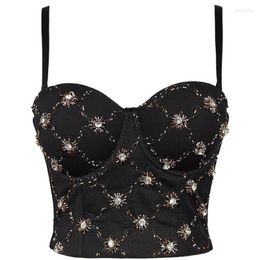 Women's Tanks Women Tank 2023 Backless Party Club Diamonds Beading Shining Crop Top Vest Camis Dancer Sexy Push Up Bustier Black White