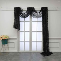 Curtain Black Luxury Floral Embroidery Elegant Jacquard Sheer Scarf Valance Extra Long Voile Wedding Arch Bed Canopy Party Backdrop