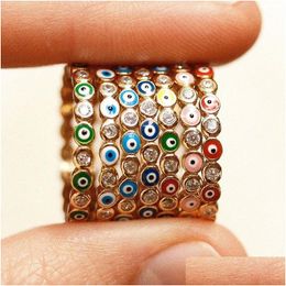 With Side Stones Bohemian Rainbow Evil Eye Rhinestone Filled Gold Rings Vintage Ladies Midi Kunle Finger Ring Jewelry For Women Drop Dhlik