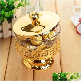 Dinnerware Sets High Quality Unique European Style Shiny Gold Finish Metal Acrylic Salt/Sugaea/Coffee Jars Tableware Drop Delivery H Dhh5P