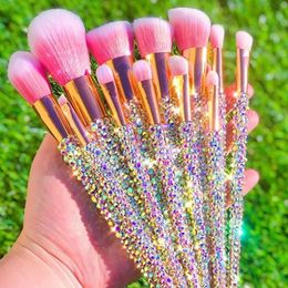 Makeup Tools 12Pcsset Diamondstudded Brushes Gems Beauty Full Diamond Loose Powder Foundation Concealer Brush Bling p230816