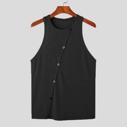 Men's Tank Tops Comfortable Men Summer Sports Look Stylish Sleeveless Button Cutouts Solid O-neck For Gym