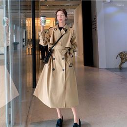 Women's Trench Coats Mid-length Khaki Black Women Coat Autumn Double Breasted Lapel Long Sleeve Ladies Elegant Windbreaker Overcoat With