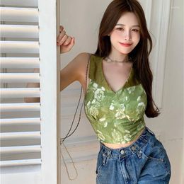 Women's Tanks OUMEA Women Satin Jacquard Halter Neck Crop Top Backless Sexy Green Floral Retro Vintage Tops French Style Elegant