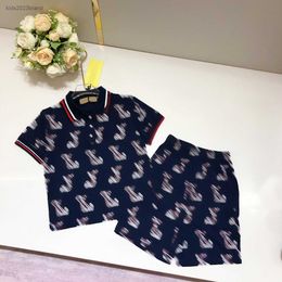 designer baby Clothes KIds Tracksuits child suits Size 90-150 CM 2pcs Line Doll Bear Pattern AOP Shorts Polo and Shorts July10