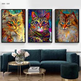 Abstract Pet Cats Canvas Painting Animal Cat Posters Prints Art Wall Pictures for Modern Living Room Home Decor No Frame Wo6
