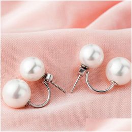 Stud Natural Freshwater Pearl 925 Sier Jewelry Earrings With S925 Engraved Classic Double Pearls Earring For Women Girls Drop Deliver Dhom8