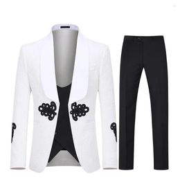 Men's Suits Jacquard Men Shawl Lapel Costume Homme Tuxedos Wedding Groom Wear Terno Masculino Slim Fit 2 Pieces Blazer(Jacket Pants)