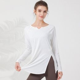 Active Shirts Antibom Nude Yoga T-shirt Women's V-neck Breathable Long Sleeve Running Sports Top