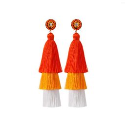 Dangle Earrings 3-Tier Halloween Tassel Fringe Tiered Thread For Women Orange & Black Costumes Accesso