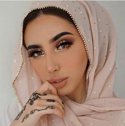 Scarves Muslim Luxury gold Chiffon Head Scarf solid Soft Long Scarves For Women Hijab musulman femme Shawl and Wrap foulard islamique 230815
