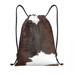 Shopping Bags Modern Cowhide Faux Leather Detail Print Drawstring Bag Men Foldable Sports Gym Sackpack Animal Hide Training Backpacks