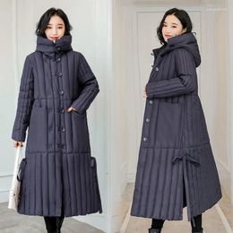 Women's Trench Coats Down Cotton Coat Women 2023 Artsy Vintage Loose Versatile Winter Jacket Female Hooded Large Size Thick Warm Over Knee