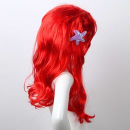 Hair Accessories Kids Girls Red Mermaid Princess Hair Wigs With Starfish Hair Clip Headwear For Halloween Mermaid Cosplay Costume Accessories 230816