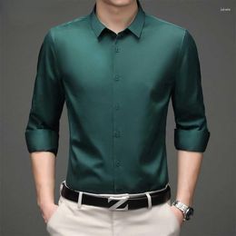 Men's Casual Shirts Green Mens Dress 2023 Brand Superfine Long Sleeve Shirt Men Slim Fit Elastic Breathable Non-Iron Quality Male