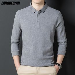 Mens Polos Top Grade Fashion Designer Brand Luxury Men Polo Shirt 100% Cotton Casual Long Sleeve Tops Solid Colour Clothes 230815