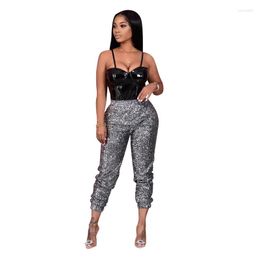 Women's Pants Sequin For Women Sequined Shining Full Pant Mid Waist Club Night Lady Stretch Trousers Clothing Y2K Streetwear