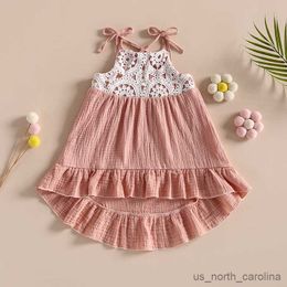 Girl's Dresses 1-5Y Lovely Girls Summer Dress Sleeveless Strap Flowers Patchwork Ruffles A-Line Sundress R230816