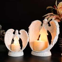 Candle Holders Nordic White Prayer Angel Holder Resin Sculpture And Statue Home Decor Accessories Living Room Wedding Tabletop