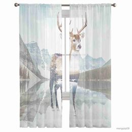 Curtain Animal Deer And Mountains Sheer Window Curtains for Bedroom The Living Room Modern Tulle Curtains Drapes for Hotel Kitchen