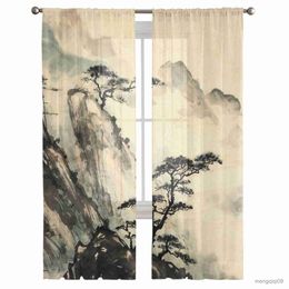 Curtain Ink Painting Pine Tree Modern Print Tulle Sheer Curtains for Living Room Bedroom Room Tulle Kitchen Curtains